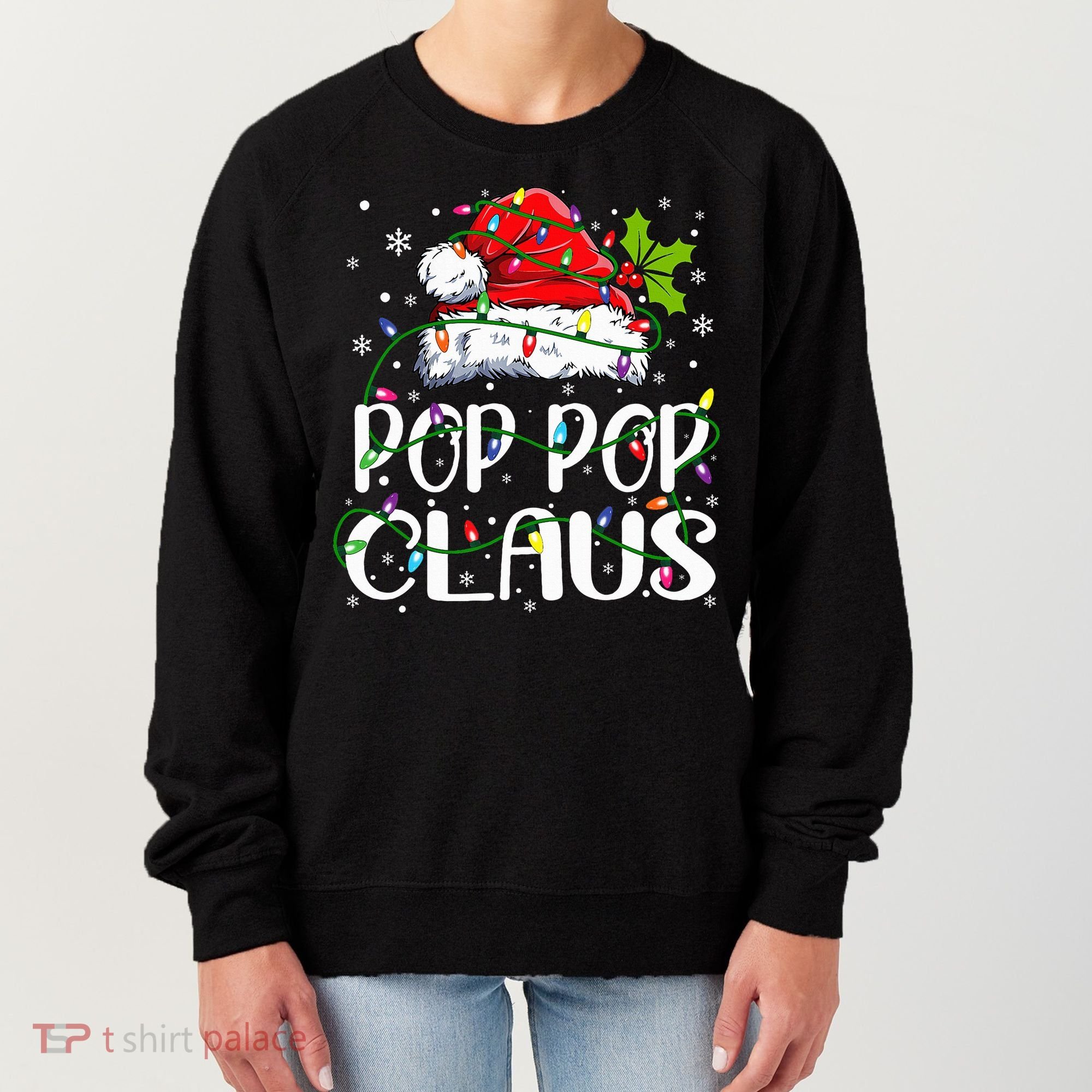 Pop Pop Claus Christmas Lights Pajama Family Matching Women's Sweatshirt