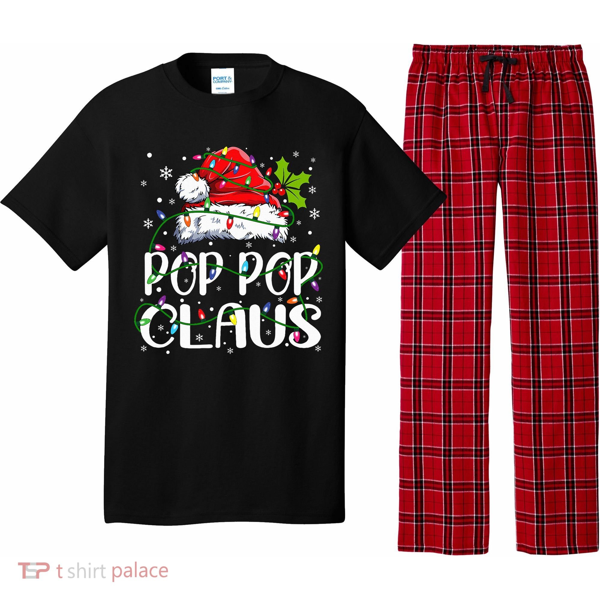Pop Pop Claus Christmas Lights Pajama Family Matching Pajama Set