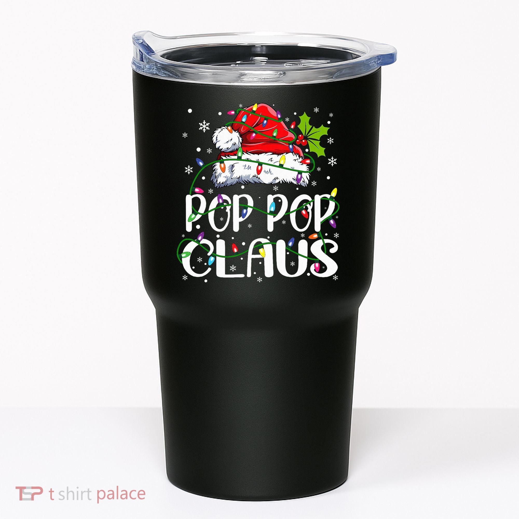 Pop Pop Claus Christmas Lights Pajama Family Matching Tumbler