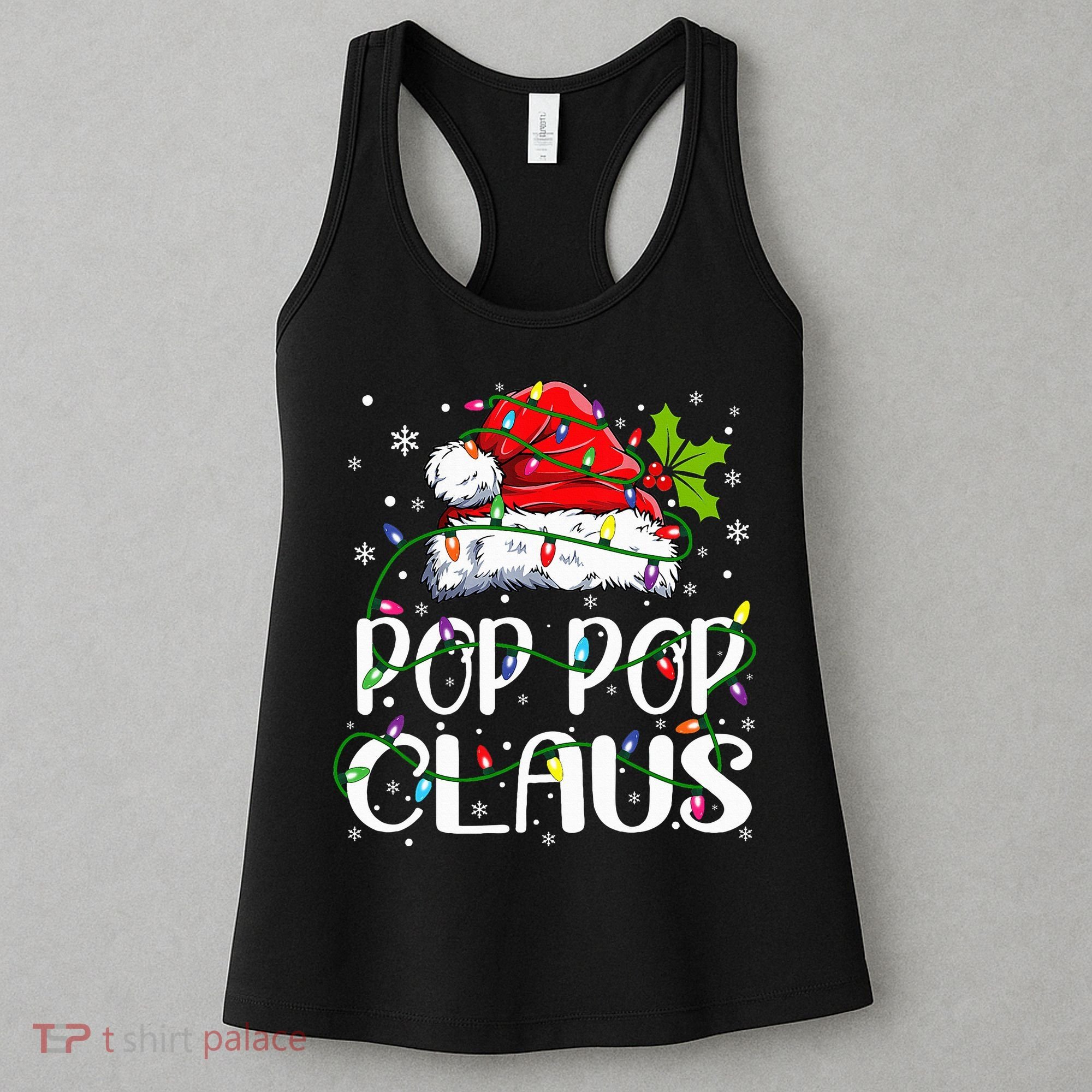 Pop Pop Claus Christmas Lights Pajama Family Matching Women's Tank Top