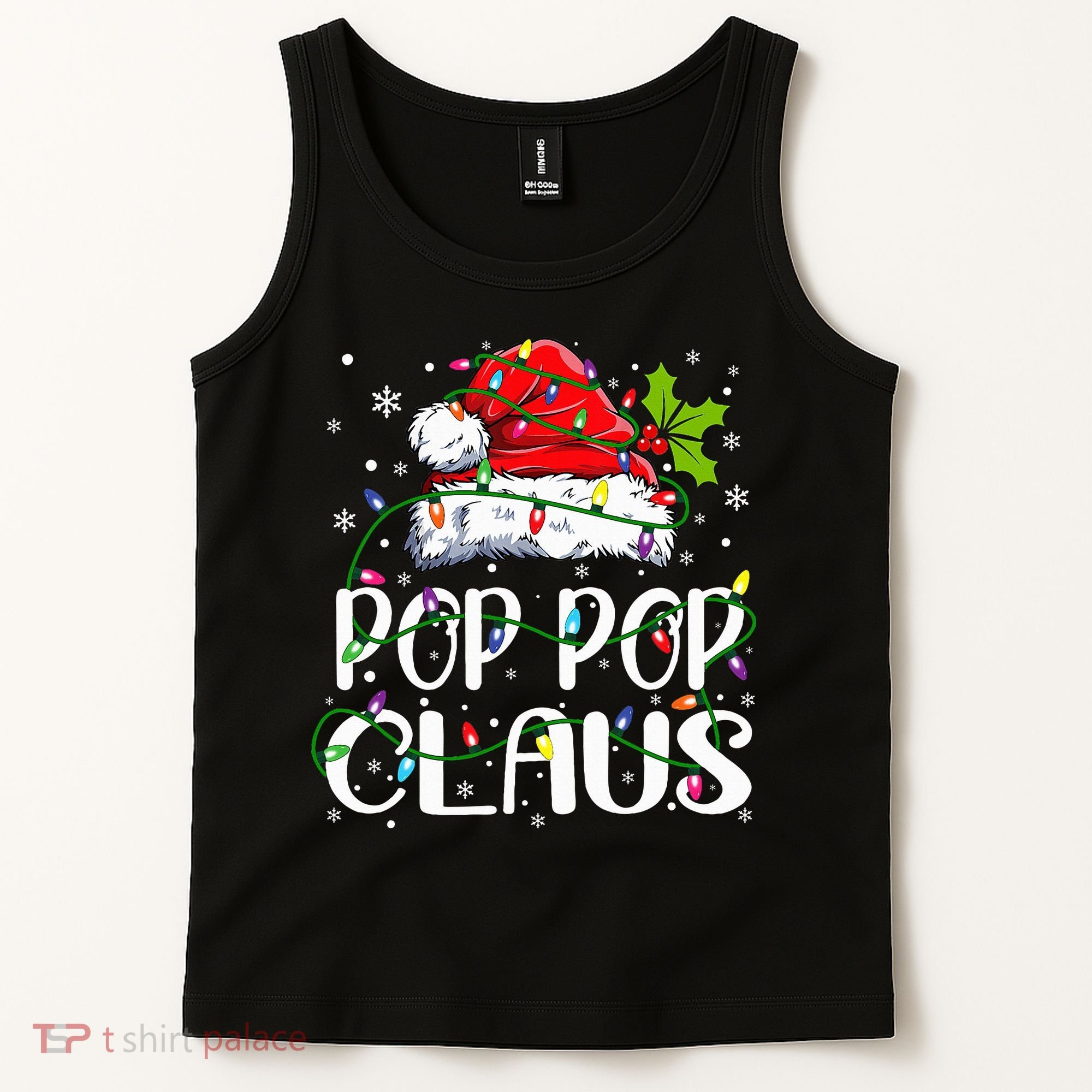Pop Pop Claus Christmas Lights Pajama Family Matching Tank Top
