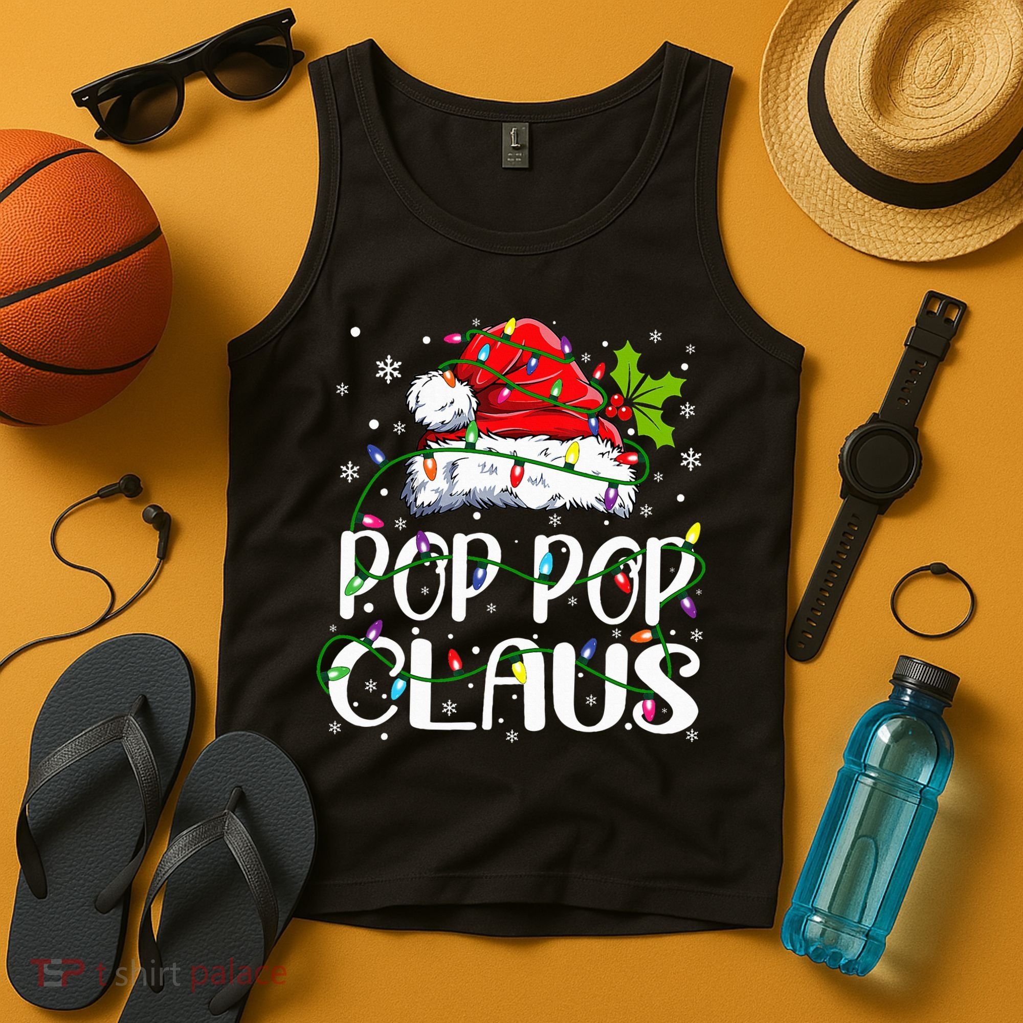 Pop Pop Claus Christmas Lights Pajama Family Matching Tank Top