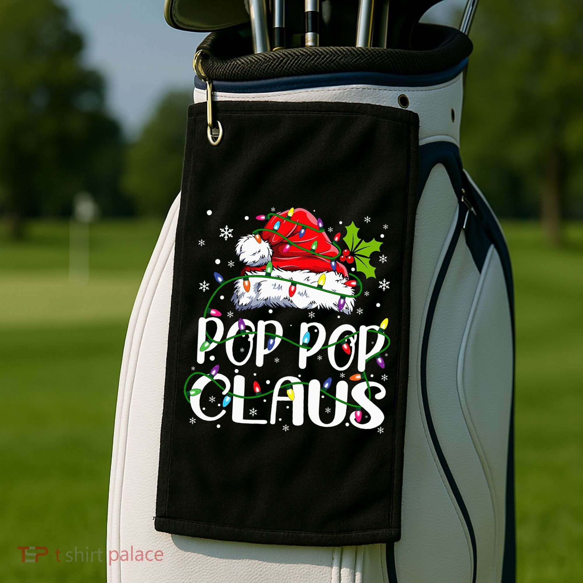 Pop Pop Claus Christmas Lights Pajama Family Matching Golf Towel