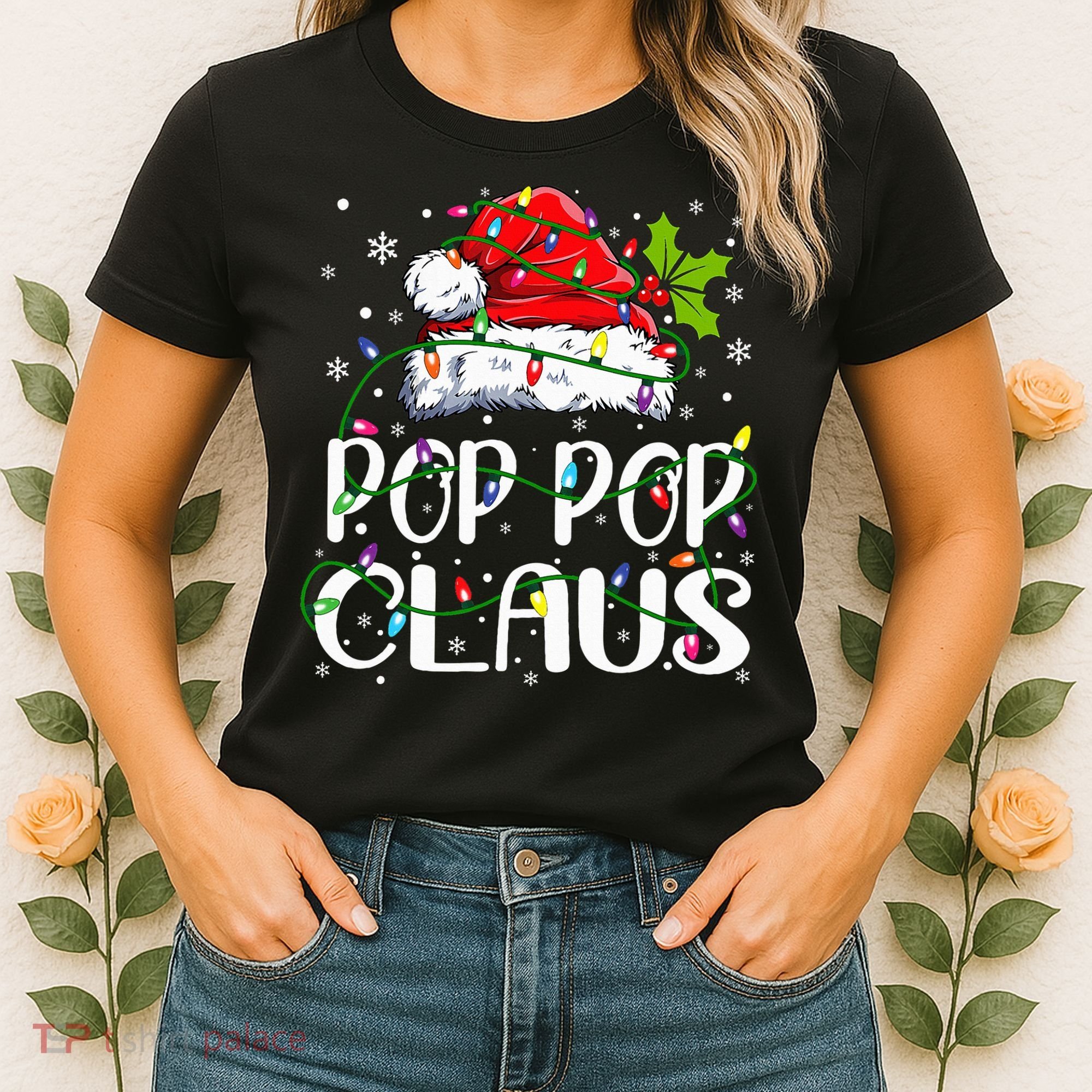 Pop Pop Claus Christmas Lights Pajama Family Matching Women's T-Shirt