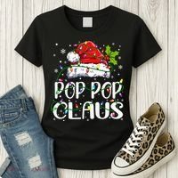 Pop Pop Claus Christmas Lights Pajama Family Matching Women's T-Shirt thumb 3
