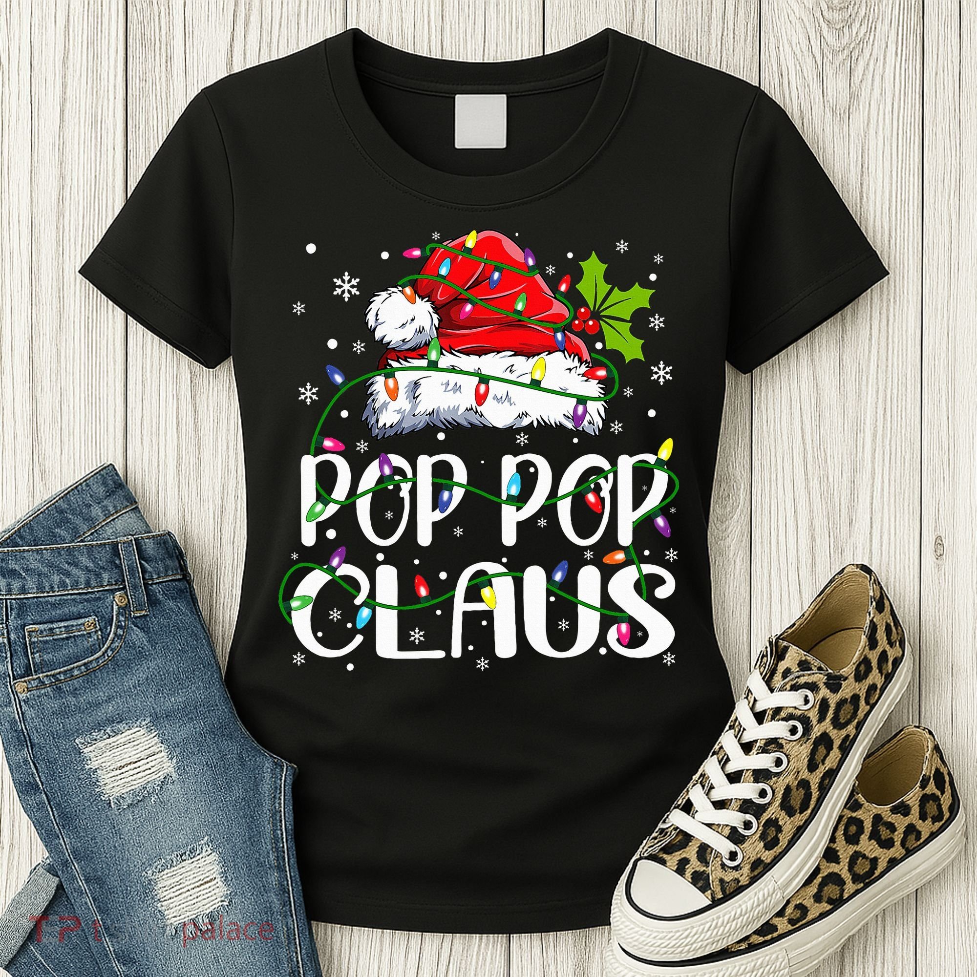 Pop Pop Claus Christmas Lights Pajama Family Matching Women's T-Shirt