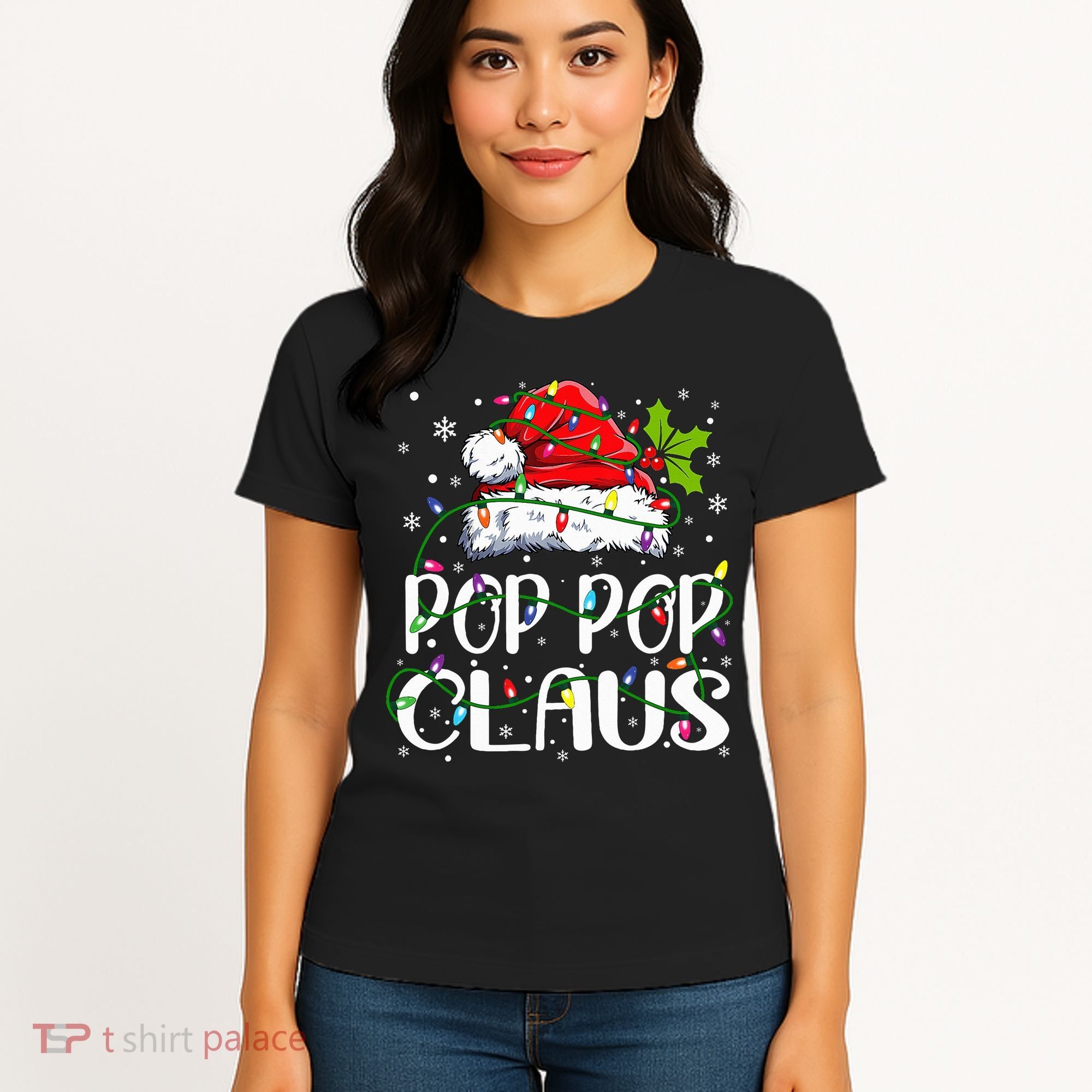 Pop Pop Claus Christmas Lights Pajama Family Matching Women's T-Shirt