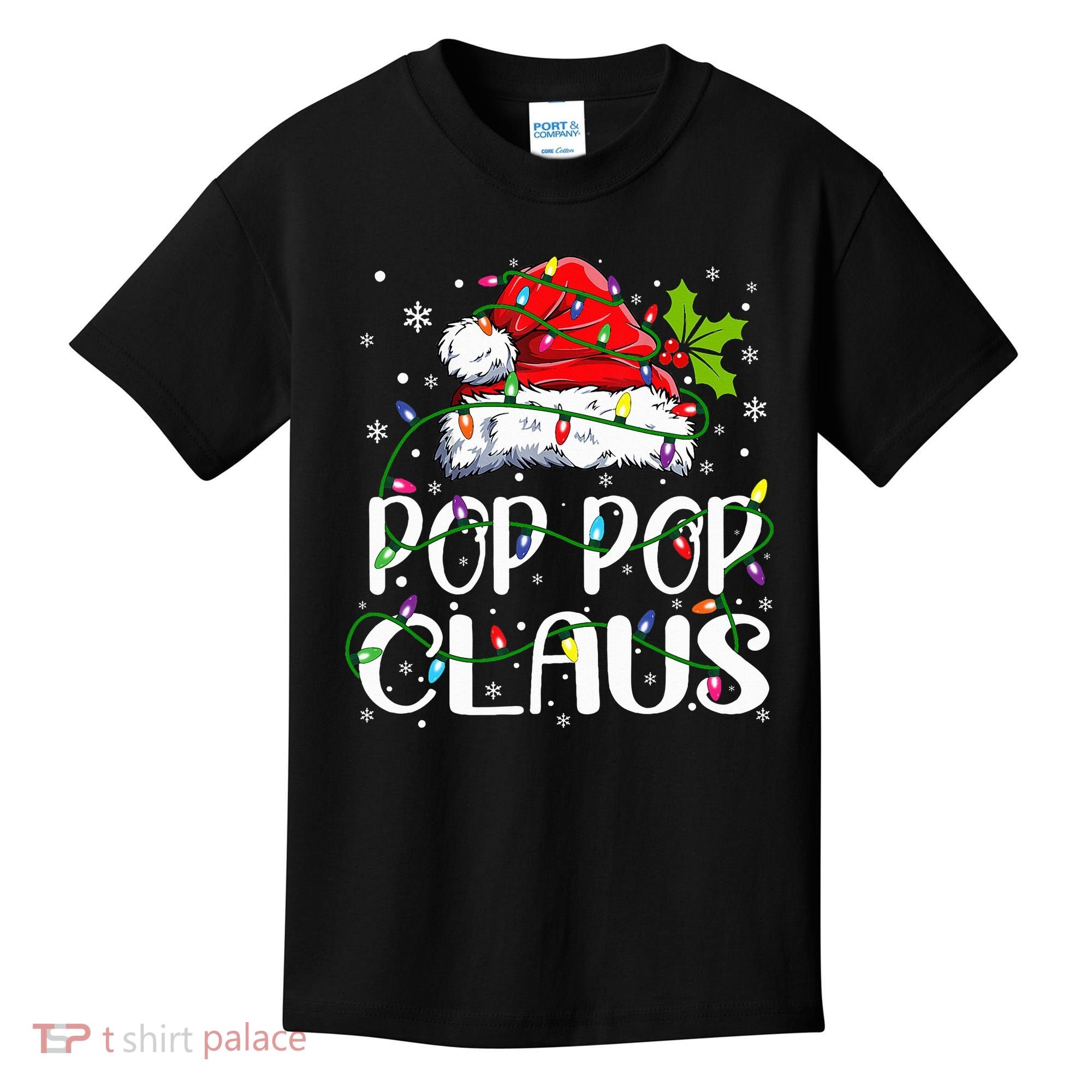 Pop Pop Claus Christmas Lights Pajama Family Matching Kids T-Shirt
