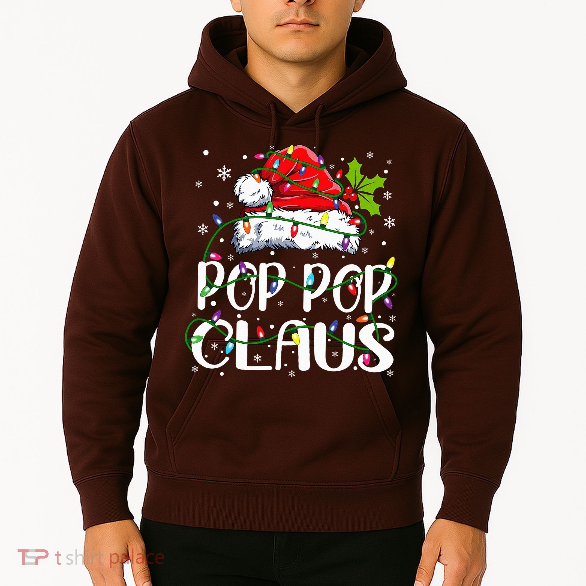 Pop Pop Claus Christmas Lights Pajama Family Matching Hoodie
