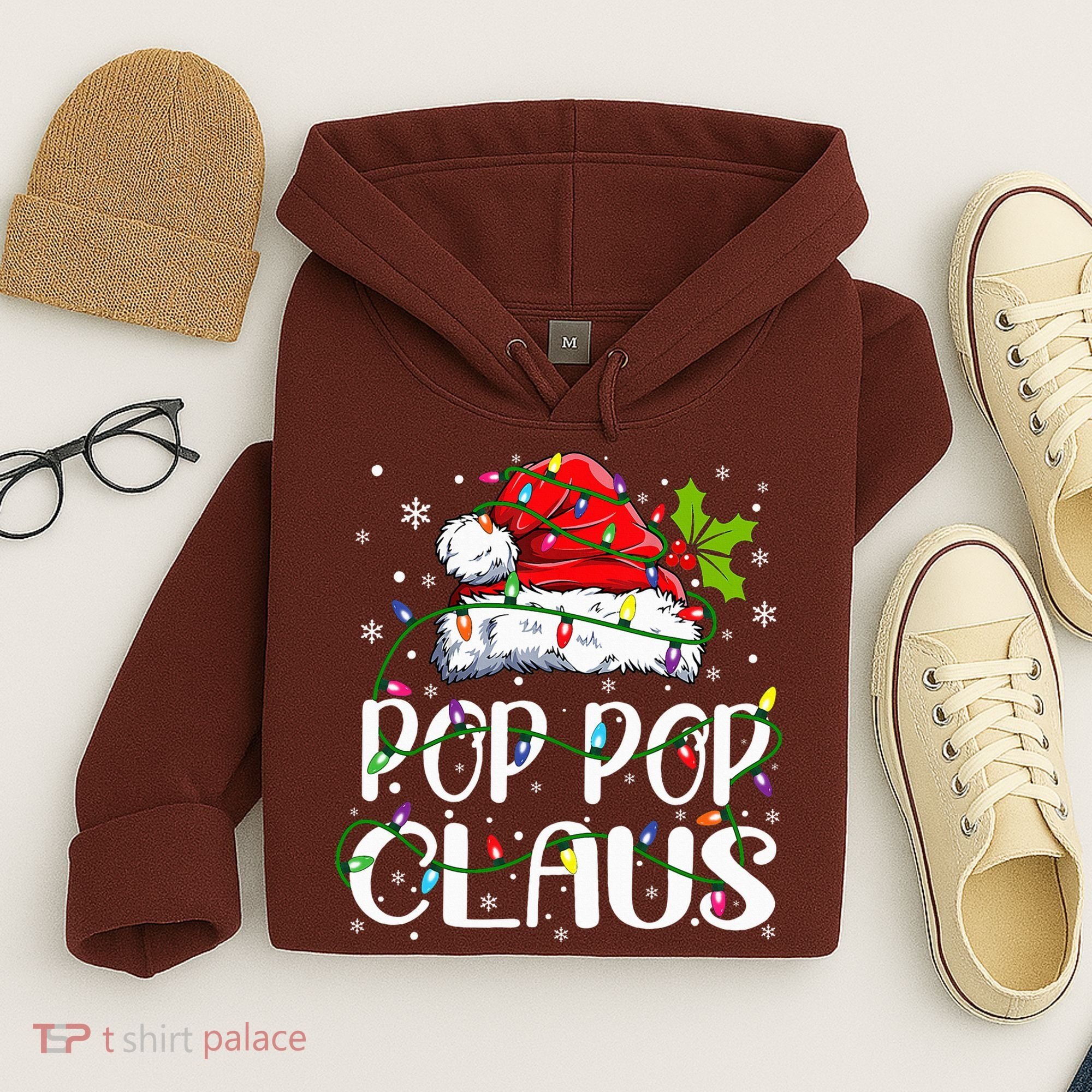 Pop Pop Claus Christmas Lights Pajama Family Matching Hoodie