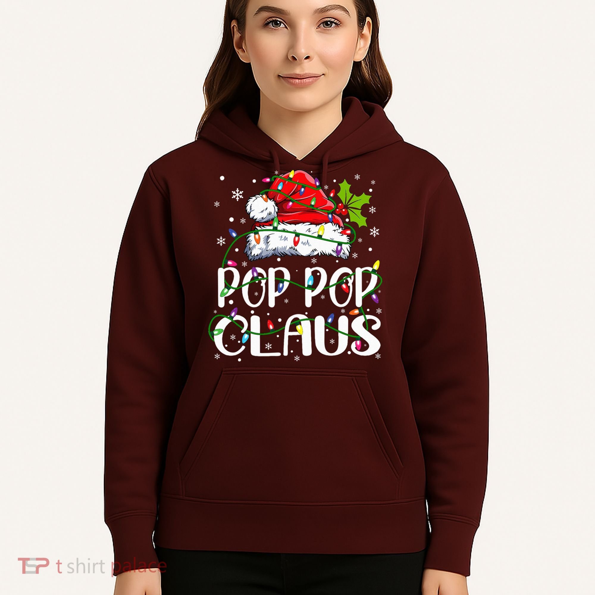 Pop Pop Claus Christmas Lights Pajama Family Matching Hoodie