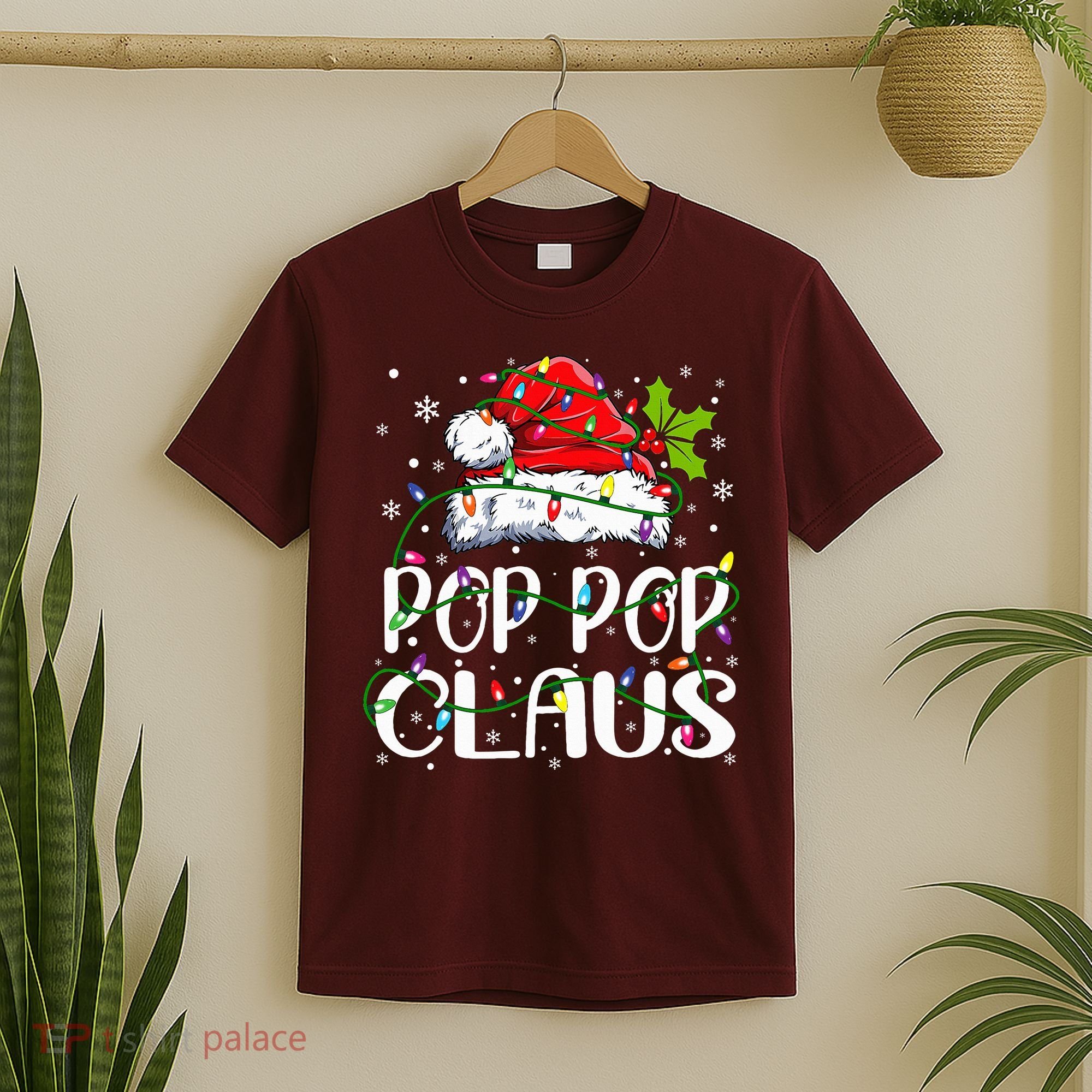 Pop Pop Claus Christmas Lights Pajama Family Matching T-Shirt