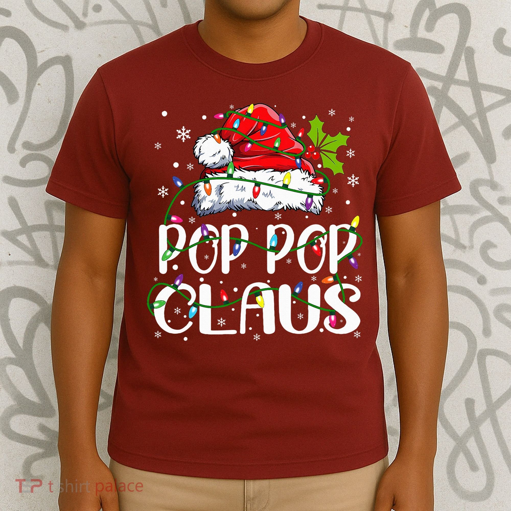Pop Pop Claus Christmas Lights Pajama Family Matching T-Shirt
