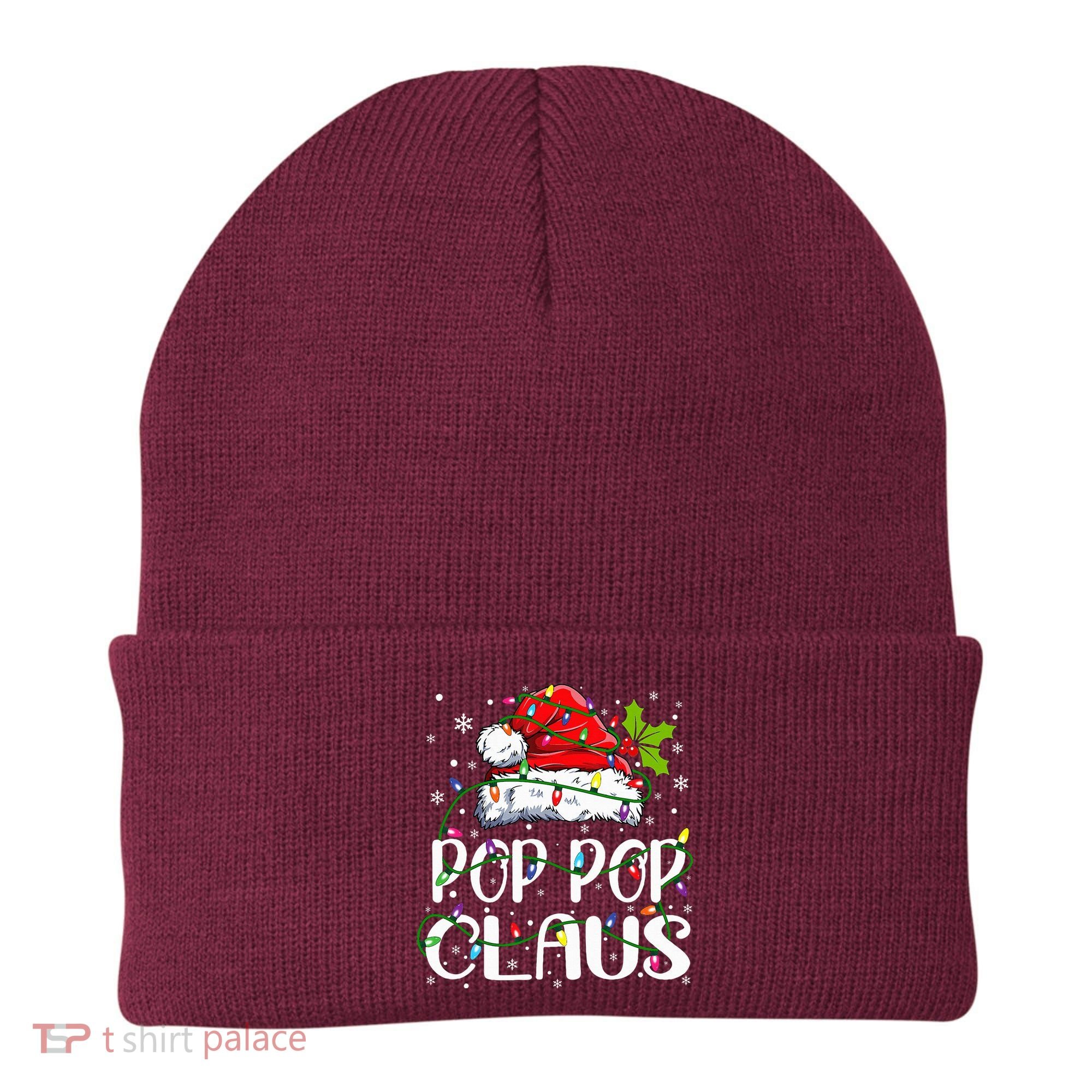 Pop Pop Claus Christmas Lights Pajama Family Matching Beanie