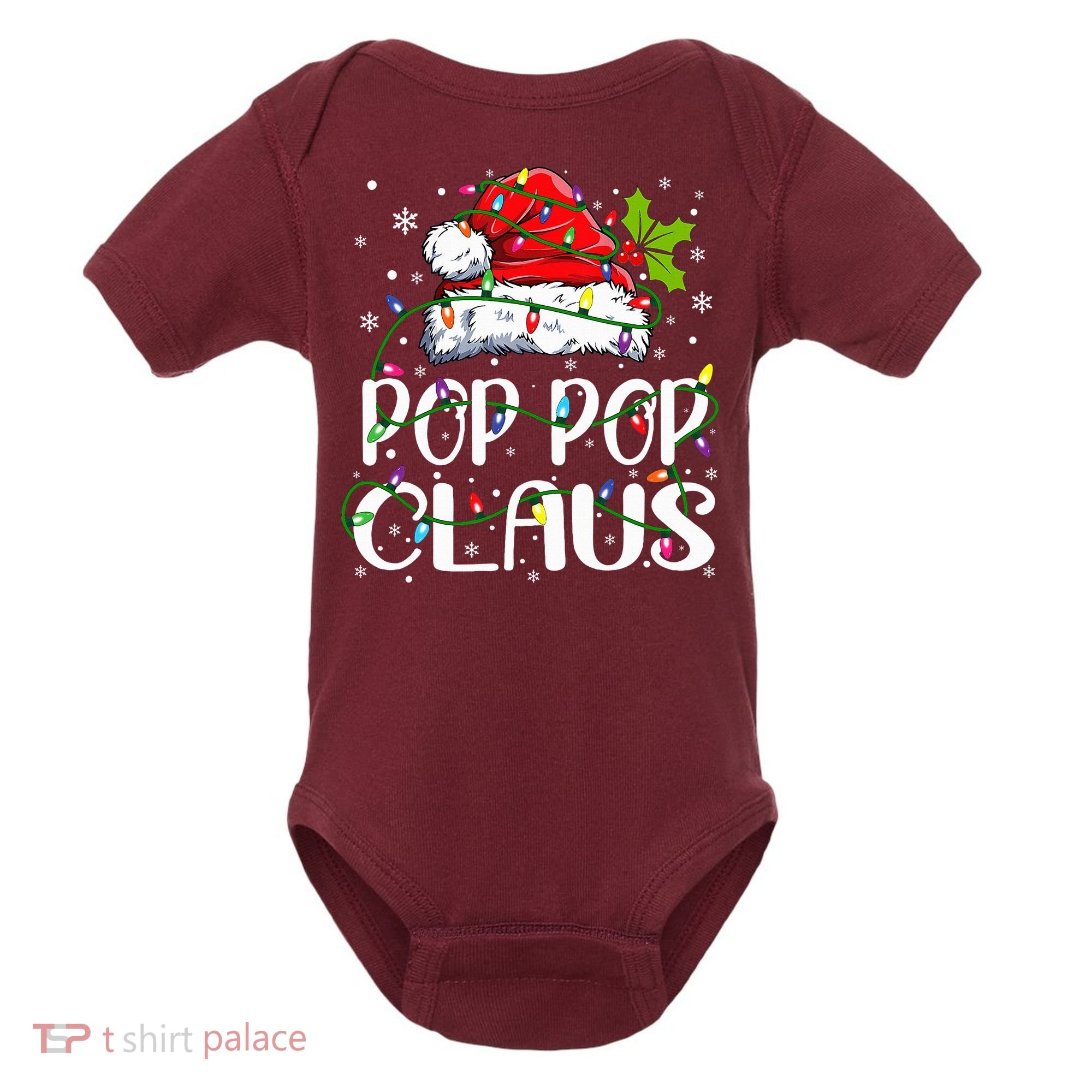 Pop Pop Claus Christmas Lights Pajama Family Matching Baby Bodysuit