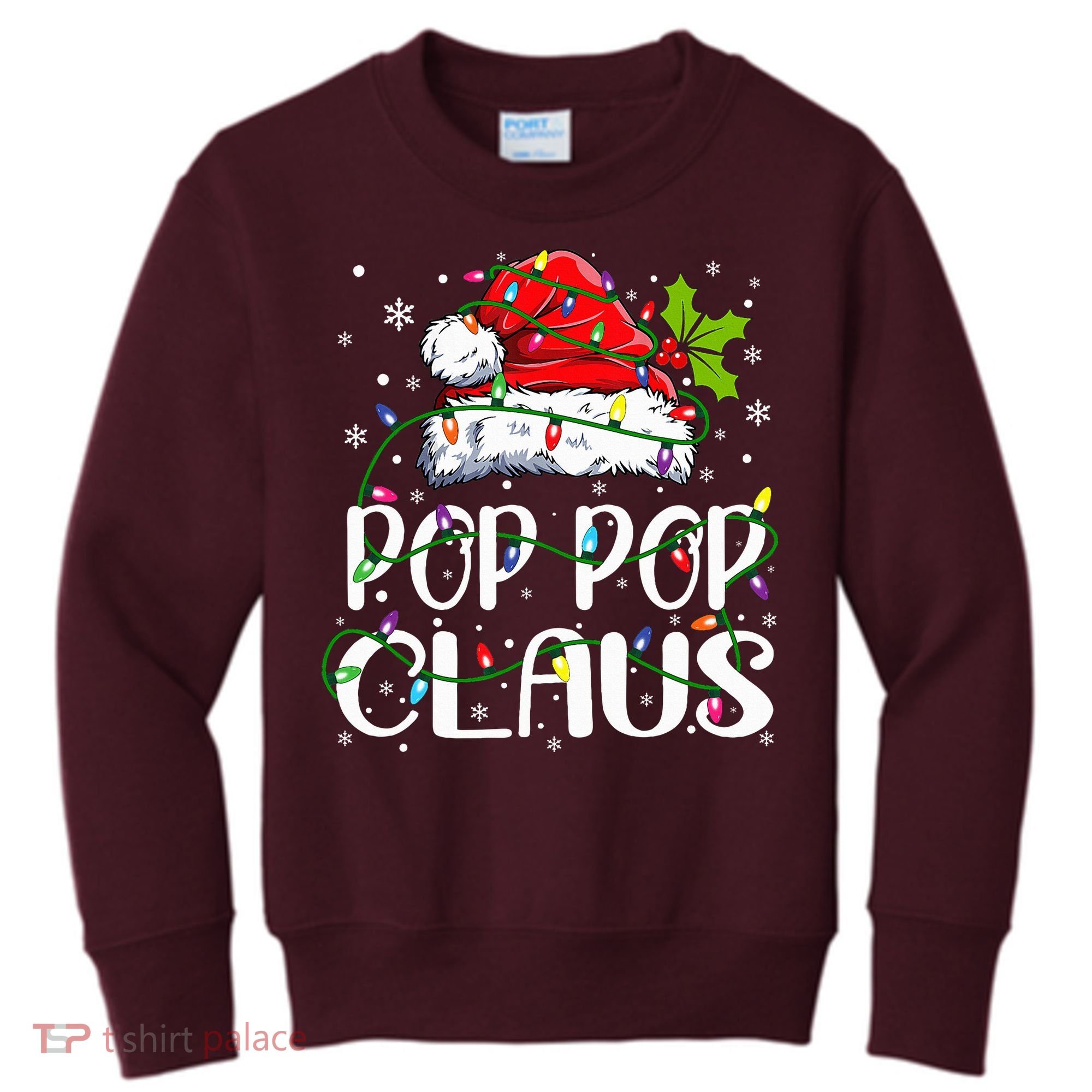 Pop Pop Claus Christmas Lights Pajama Family Matching Kids Sweatshirt