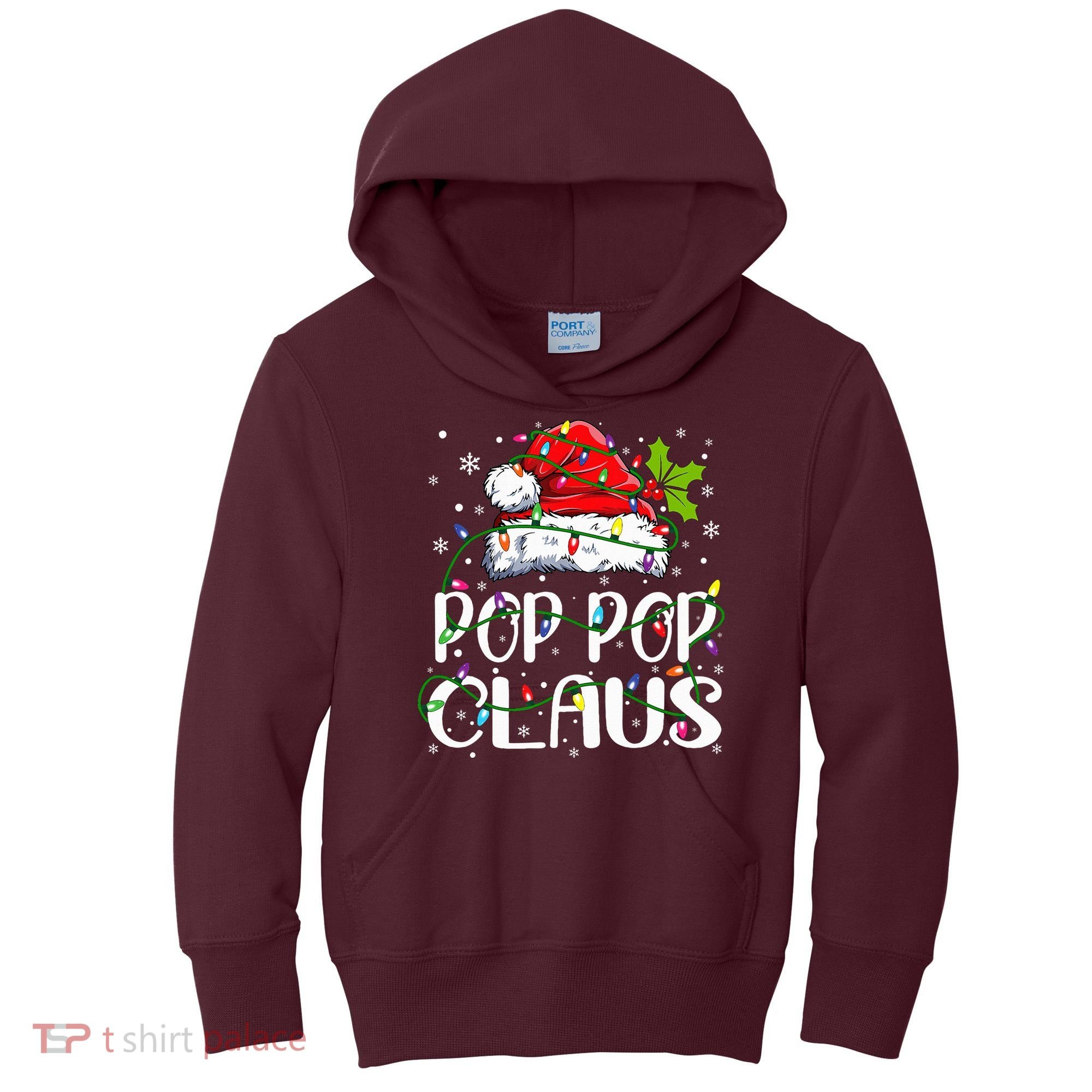 Pop Pop Claus Christmas Lights Pajama Family Matching Kids Hoodie