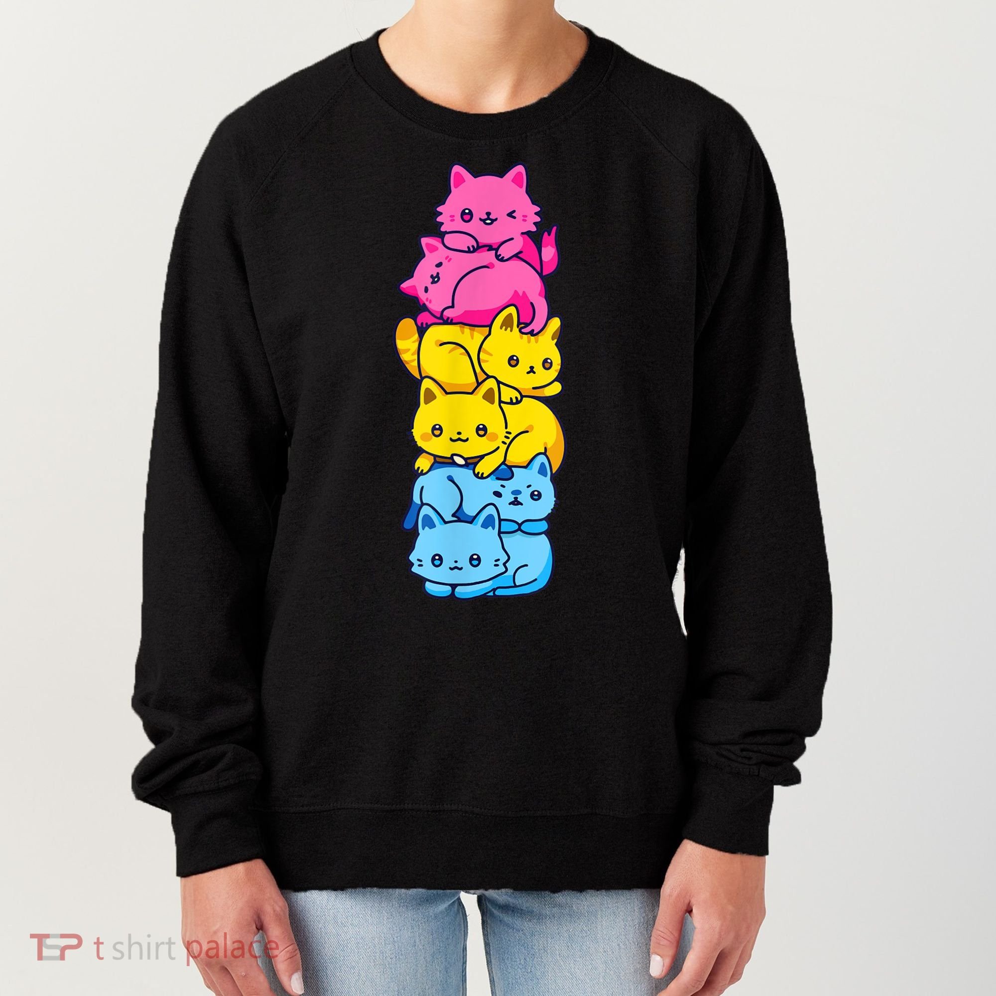 Pansexual Pride Cat LGBT Pan Flag Nonbinary Cute Cats Pile Women's Sweatshirt