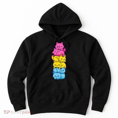 Pansexual Pride Cat LGBT Pan Flag Nonbinary Cute Cats Pile Hoodie