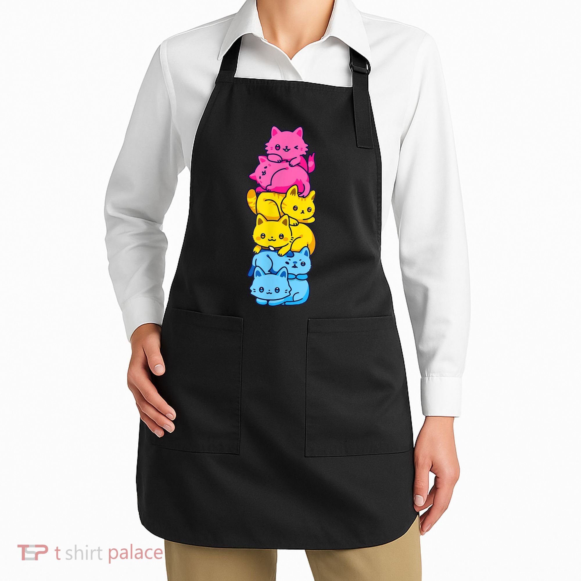 Pansexual Pride Cat LGBT Pan Flag Nonbinary Cute Cats Pile Apron