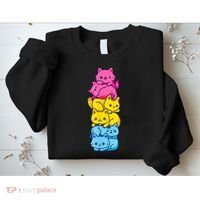 Pansexual Pride Cat LGBT Pan Flag Nonbinary Cute Cats Pile Sweatshirt thumb 2