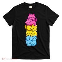 Pansexual Pride Cat LGBT Pan Flag Nonbinary Cute Cats Pile T-Shirt thumb 0