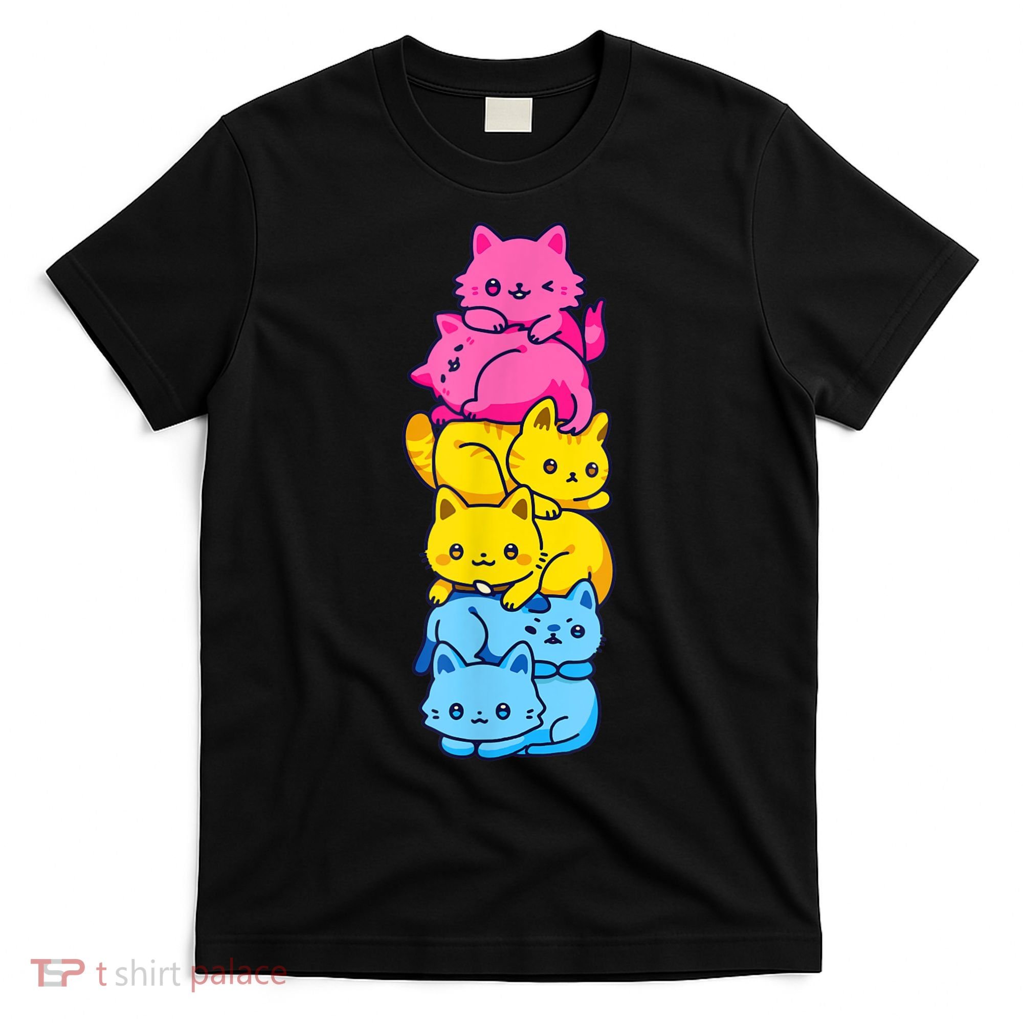 Pansexual Pride Cat LGBT Pan Flag Nonbinary Cute Cats Pile T-Shirt