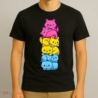 Pansexual Pride Cat LGBT Pan Flag Nonbinary Cute Cats Pile T-Shirt thumb 3