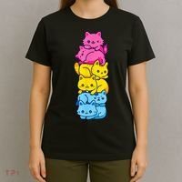 Pansexual Pride Cat LGBT Pan Flag Nonbinary Cute Cats Pile T-Shirt thumb 4