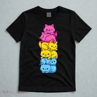 Pansexual Pride Cat LGBT Pan Flag Nonbinary Cute Cats Pile T-Shirt thumb 5