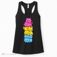 Pansexual Pride Cat LGBT Pan Flag Nonbinary Cute Cats Pile Women's Tank Top thumb 0