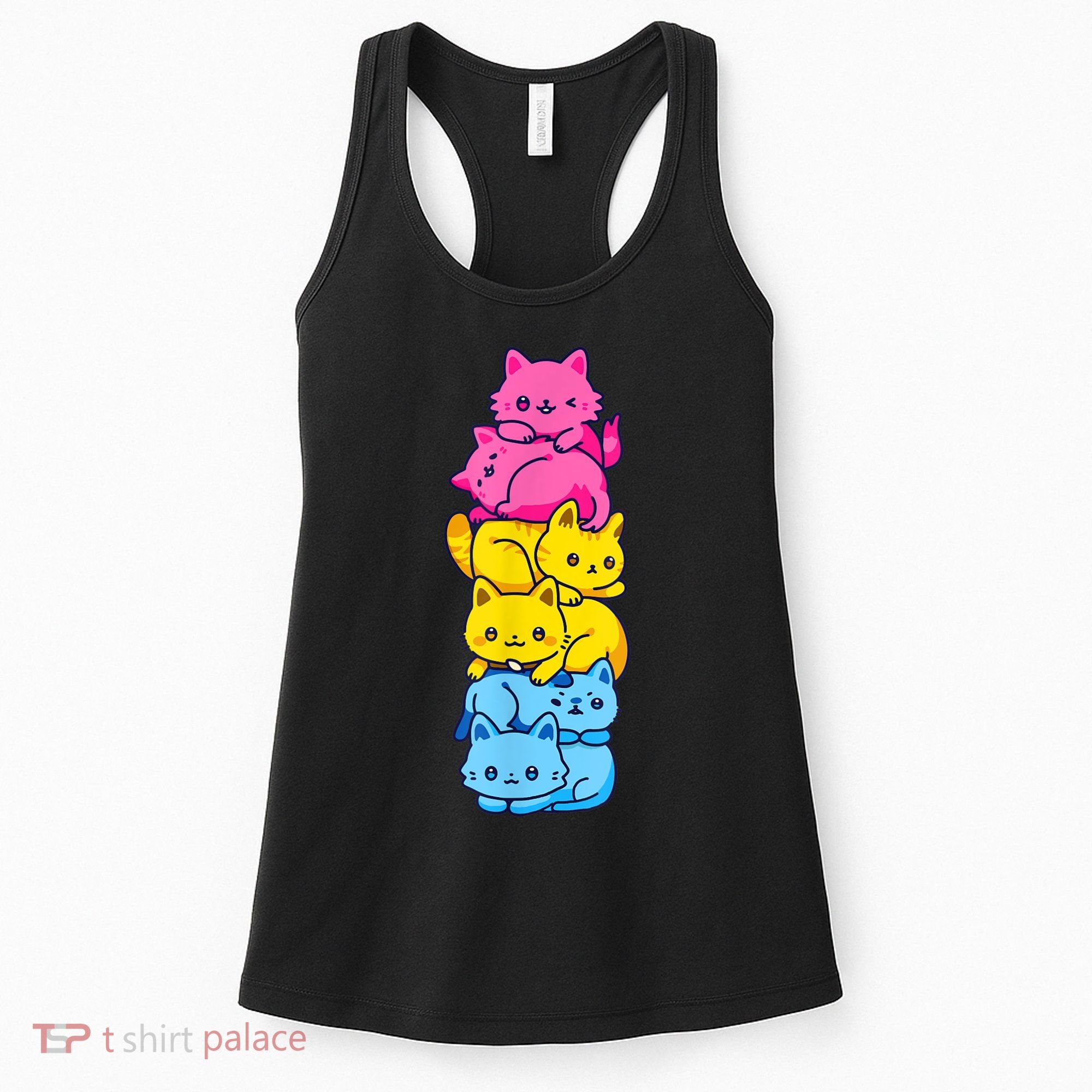 Pansexual Pride Cat LGBT Pan Flag Nonbinary Cute Cats Pile Women's Tank Top