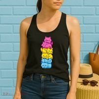 Pansexual Pride Cat LGBT Pan Flag Nonbinary Cute Cats Pile Women's Tank Top thumb 2