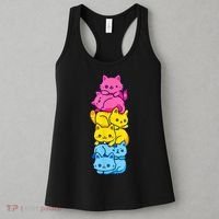 Pansexual Pride Cat LGBT Pan Flag Nonbinary Cute Cats Pile Women's Tank Top thumb 3