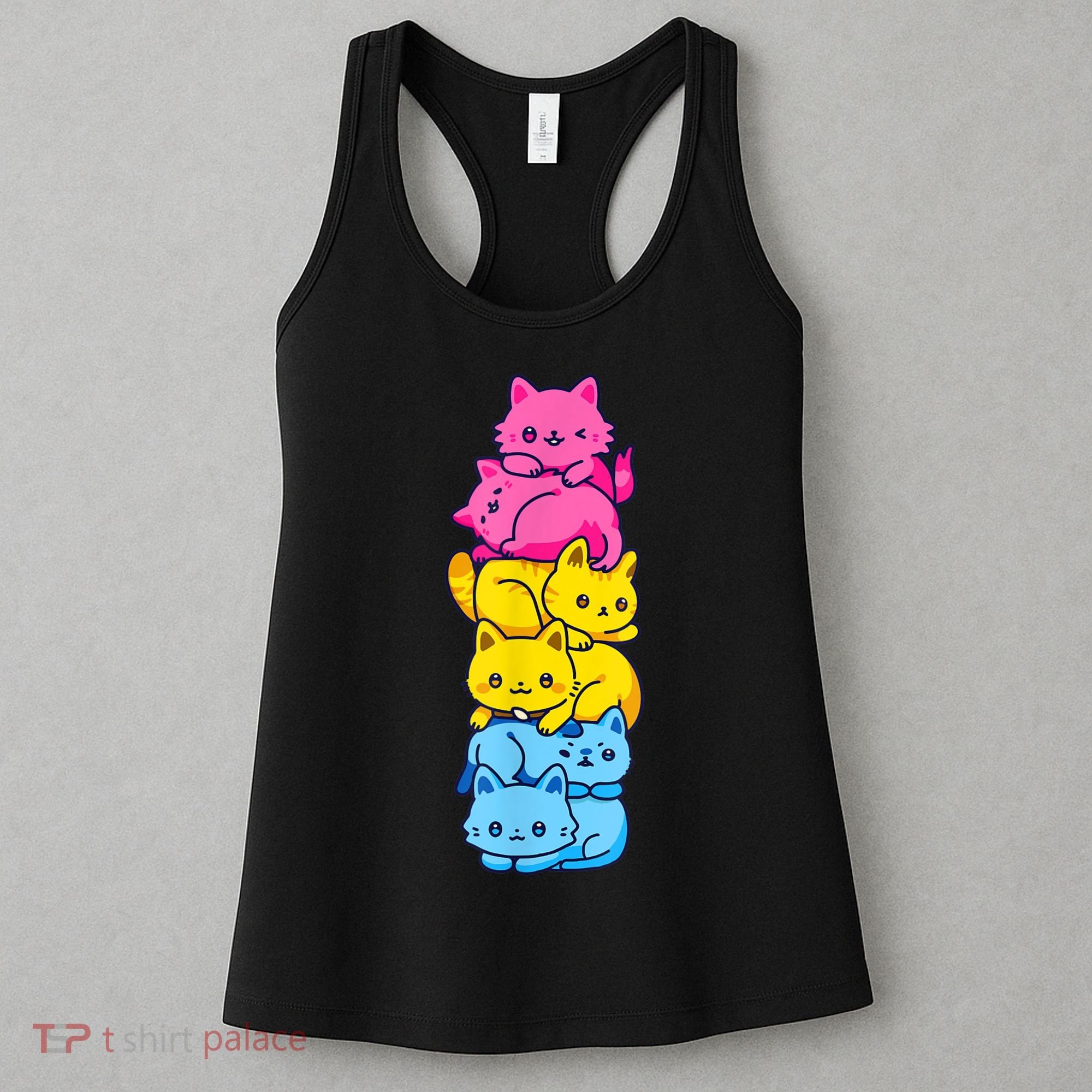 Pansexual Pride Cat LGBT Pan Flag Nonbinary Cute Cats Pile Women's Tank Top