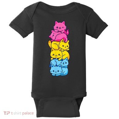 Pansexual Pride Cat LGBT Pan Flag Nonbinary Cute Cats Pile Baby Bodysuit