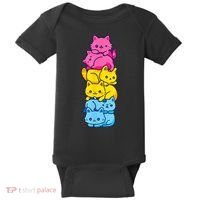 Pansexual Pride Cat LGBT Pan Flag Nonbinary Cute Cats Pile Baby Bodysuit thumb 0