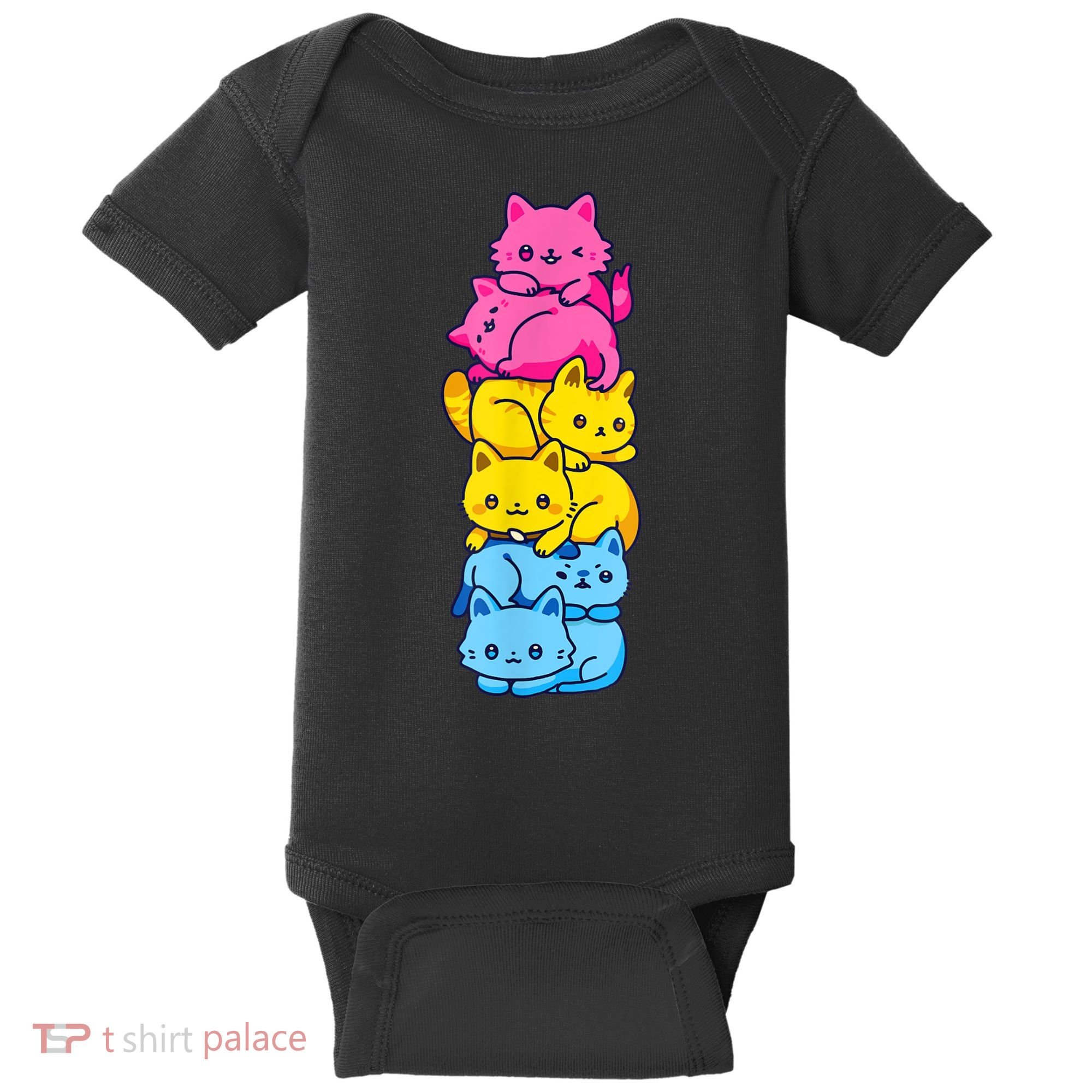Pansexual Pride Cat LGBT Pan Flag Nonbinary Cute Cats Pile Baby Bodysuit