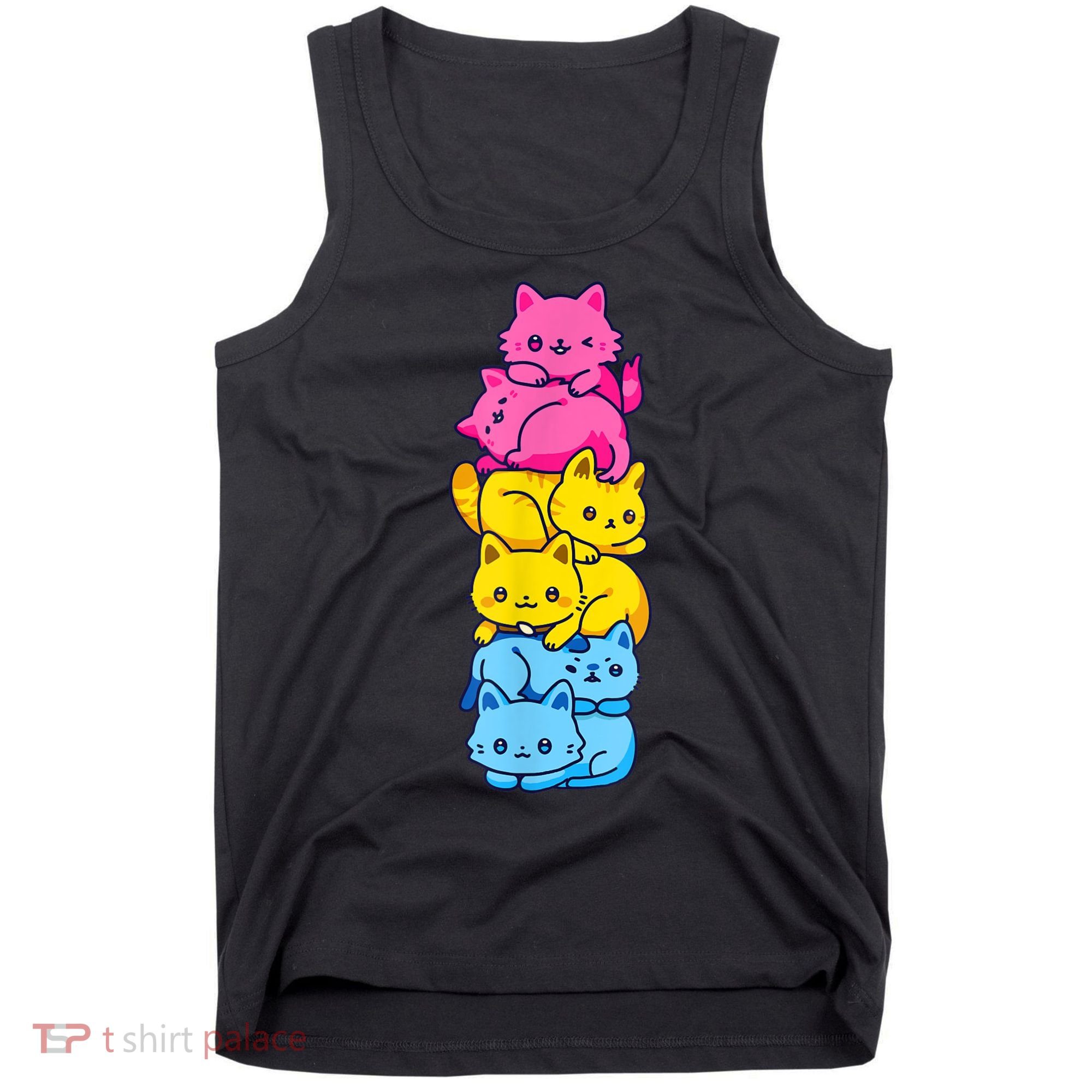 Pansexual Pride Cat LGBT Pan Flag Nonbinary Cute Cats Pile Tank Top