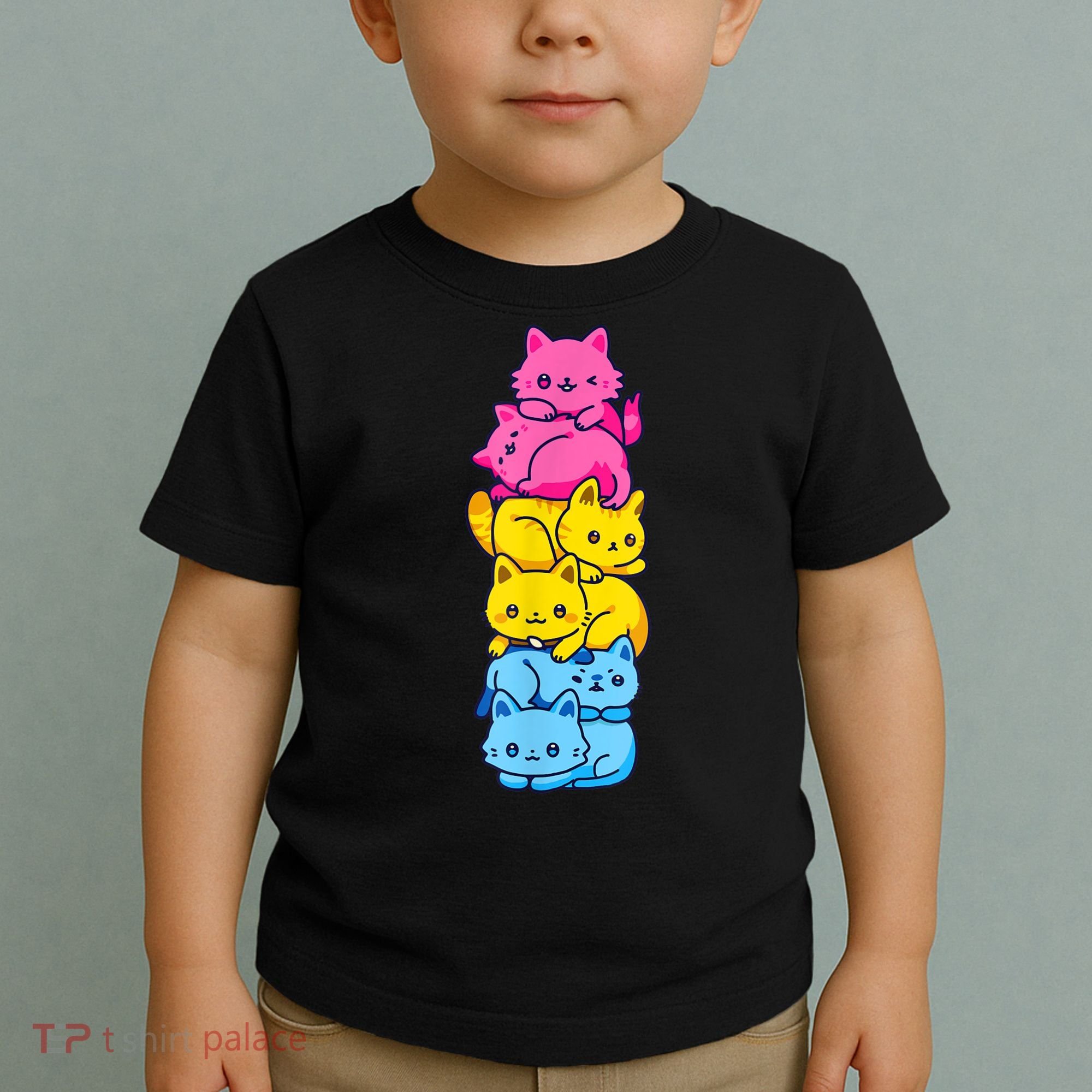 Pansexual Pride Cat LGBT Pan Flag Nonbinary Cute Cats Pile Toddler T-Shirt