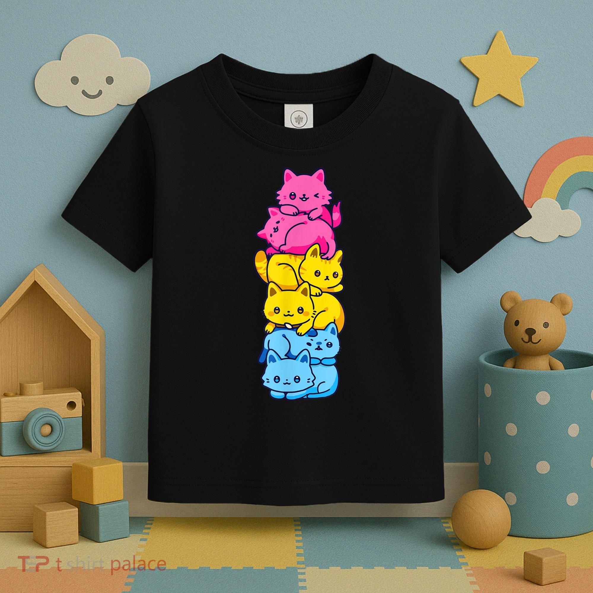 Pansexual Pride Cat LGBT Pan Flag Nonbinary Cute Cats Pile Toddler T-Shirt