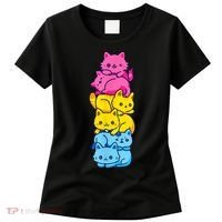 Pansexual Pride Cat LGBT Pan Flag Nonbinary Cute Cats Pile Women's T-Shirt thumb 0