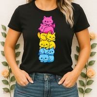 Pansexual Pride Cat LGBT Pan Flag Nonbinary Cute Cats Pile Women's T-Shirt thumb 2