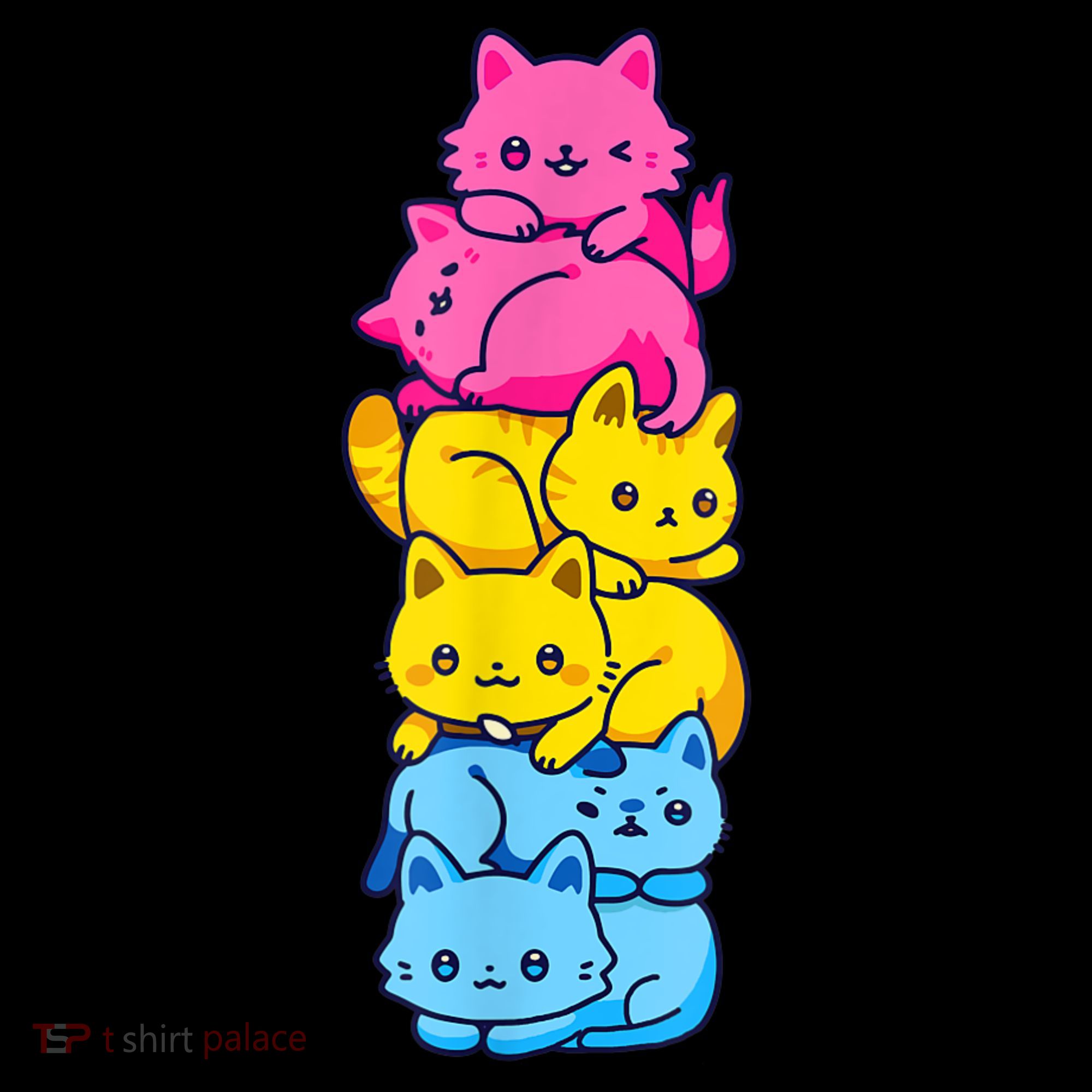 Pansexual Pride Cat LGBT Pan Flag Nonbinary Cute Cats Pile Women's T-Shirt