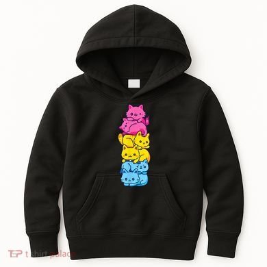 Pansexual Pride Cat LGBT Pan Flag Nonbinary Cute Cats Pile Kids Hoodie
