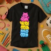 Pansexual Pride Cat LGBT Pan Flag Nonbinary Cute Cats Pile Kids T-Shirt thumb 3