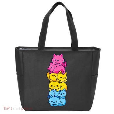 Pansexual Pride Cat LGBT Pan Flag Nonbinary Cute Cats Pile Tote Bag