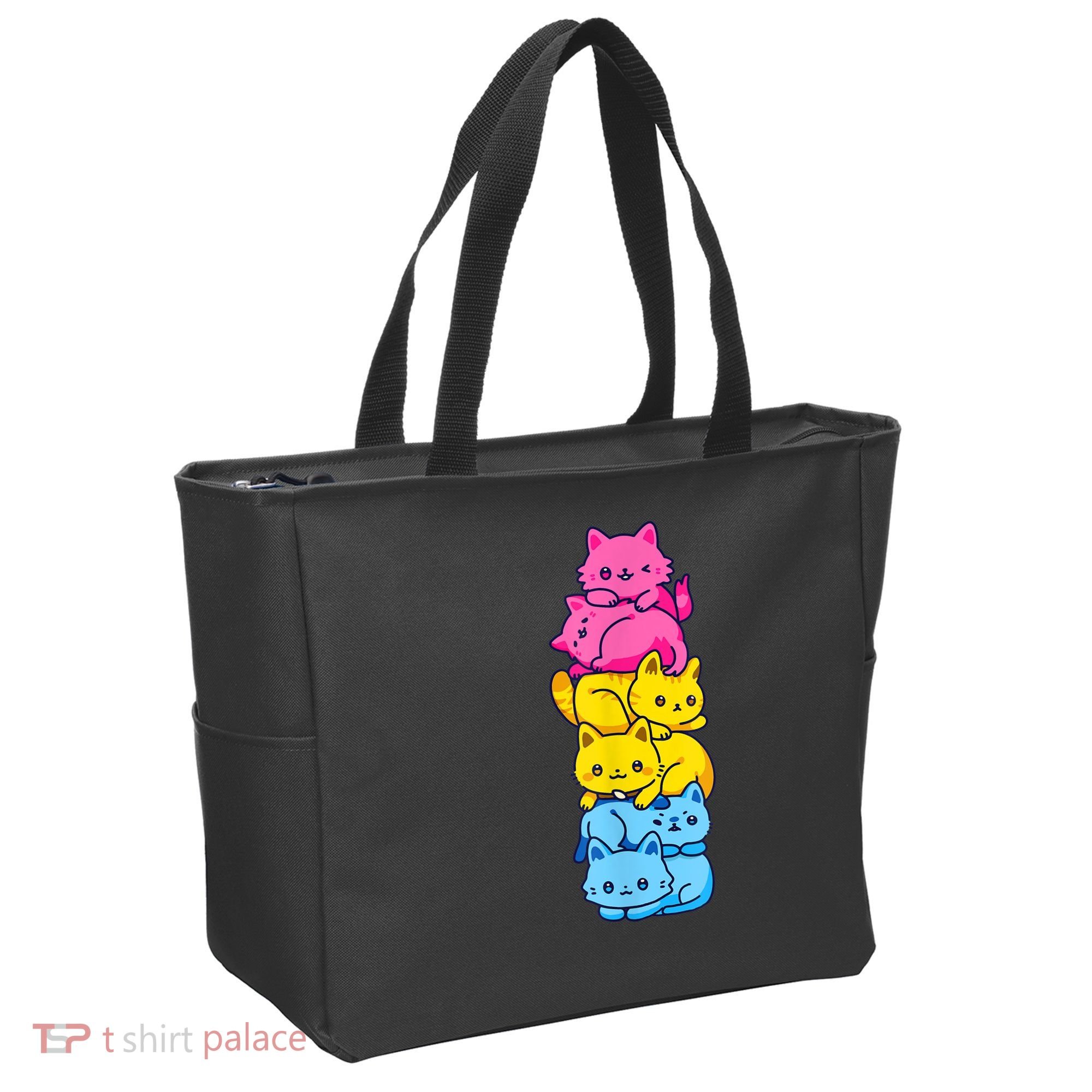 Pansexual Pride Cat LGBT Pan Flag Nonbinary Cute Cats Pile Tote Bag