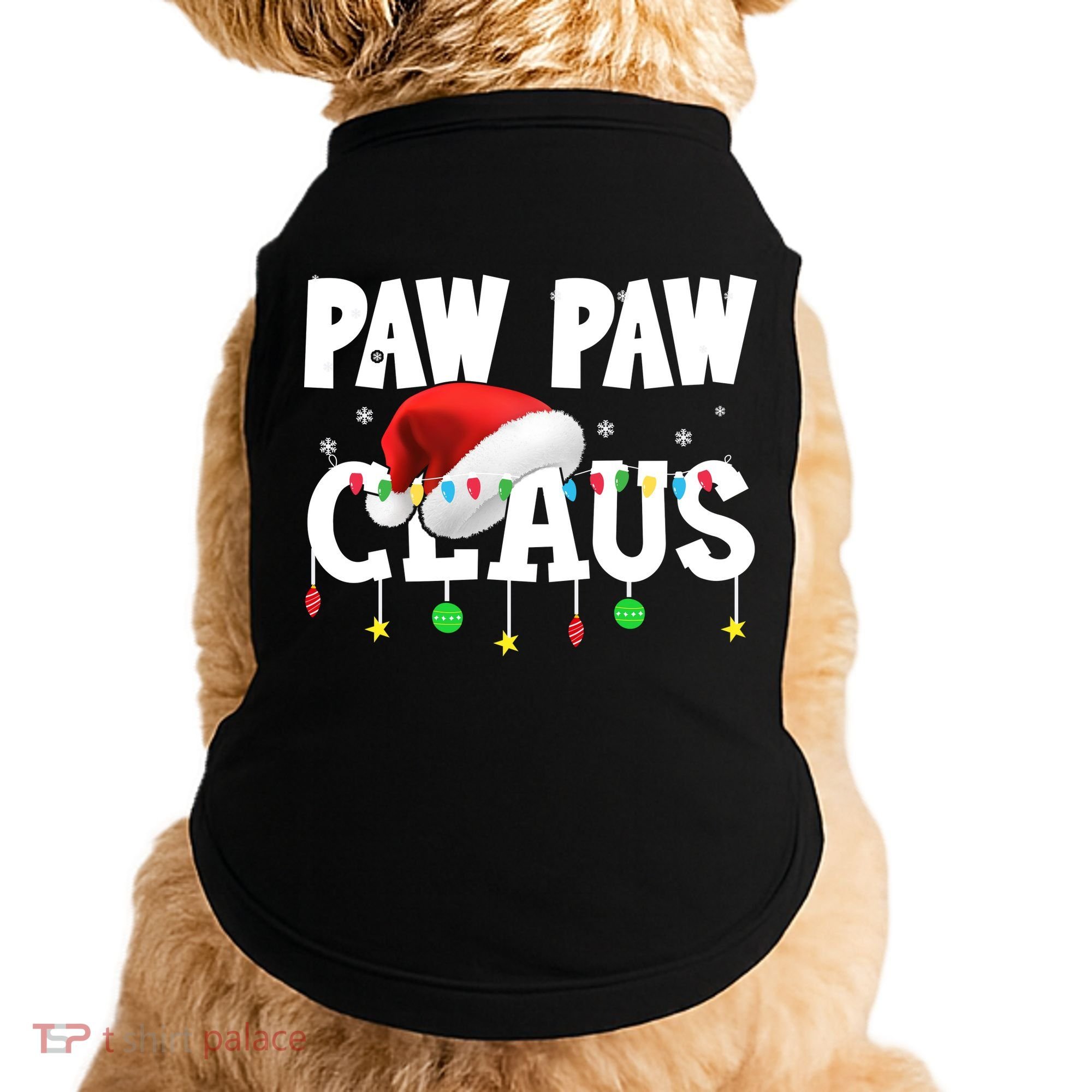 Paw Paw Claus Funny Christmas Lights Santa Hat Costume Doggie Tank