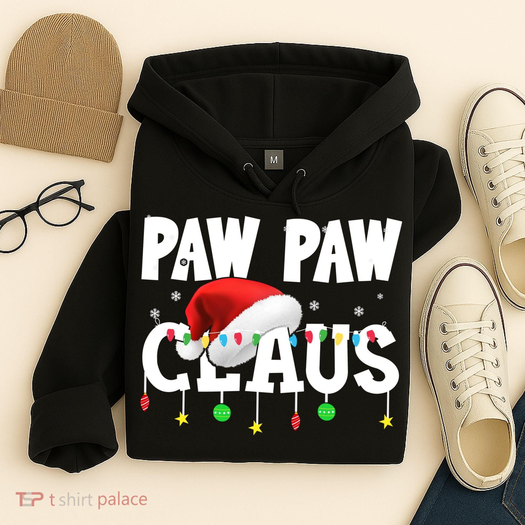 Paw Paw Claus Funny Christmas Lights Santa Hat Costume Hoodie